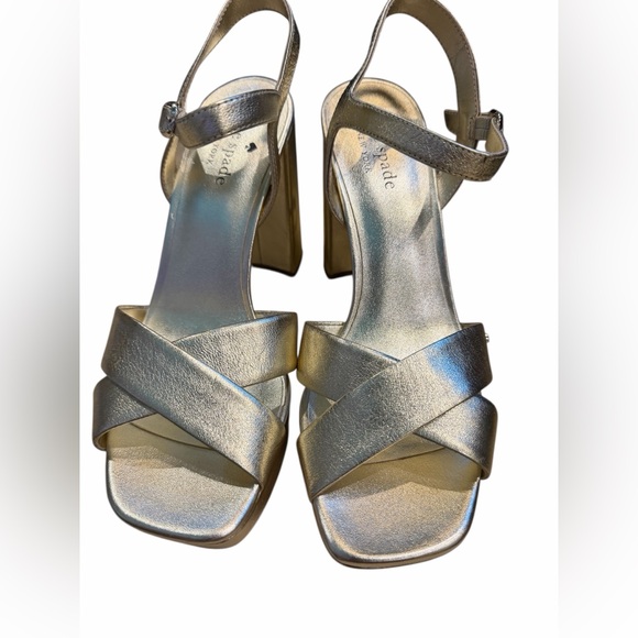 Kate Spade Metallic Gold Platform Sandals with Ankle Strap - Picture 3 of 9